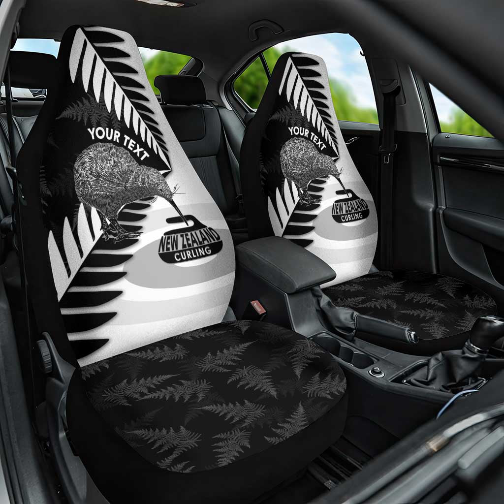 New Zealand Silver Fern Curling Personalised Car Seat Cover Aotearoa Kiwi Ponga Black White Version - Aussie Hoodie