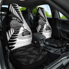 New Zealand Silver Fern Curling Personalised Car Seat Cover Aotearoa Kiwi Ponga Black White Version - Aussie Hoodie