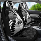 New Zealand Silver Fern Curling Personalised Car Seat Cover Aotearoa Kiwi Ponga Black White Version - Aussie Hoodie