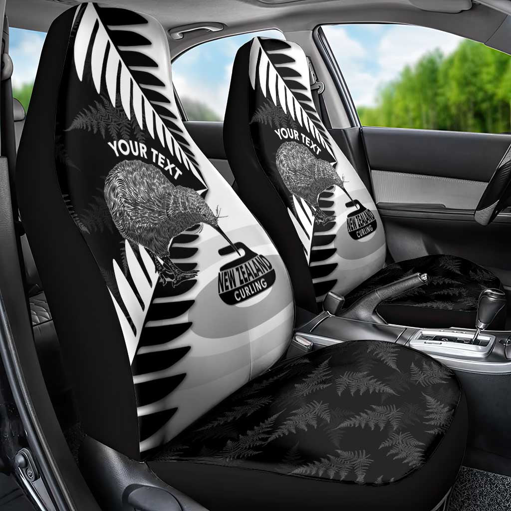 New Zealand Silver Fern Curling Personalised Car Seat Cover Aotearoa Kiwi Ponga Black White Version - Aussie Hoodie