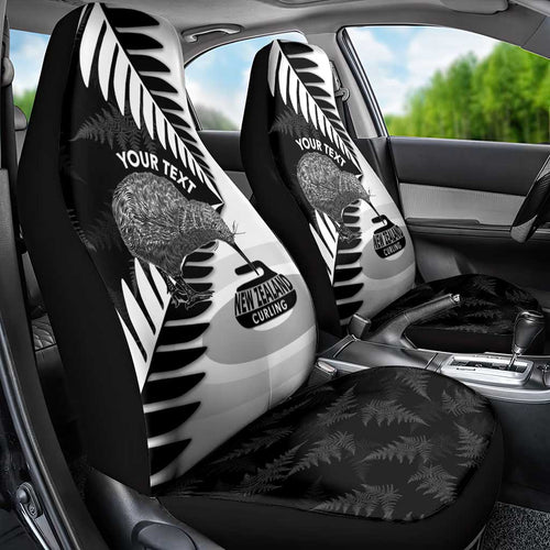 New Zealand Silver Fern Curling Personalised Car Seat Cover Aotearoa Kiwi Ponga Black White Version - Aussie Hoodie