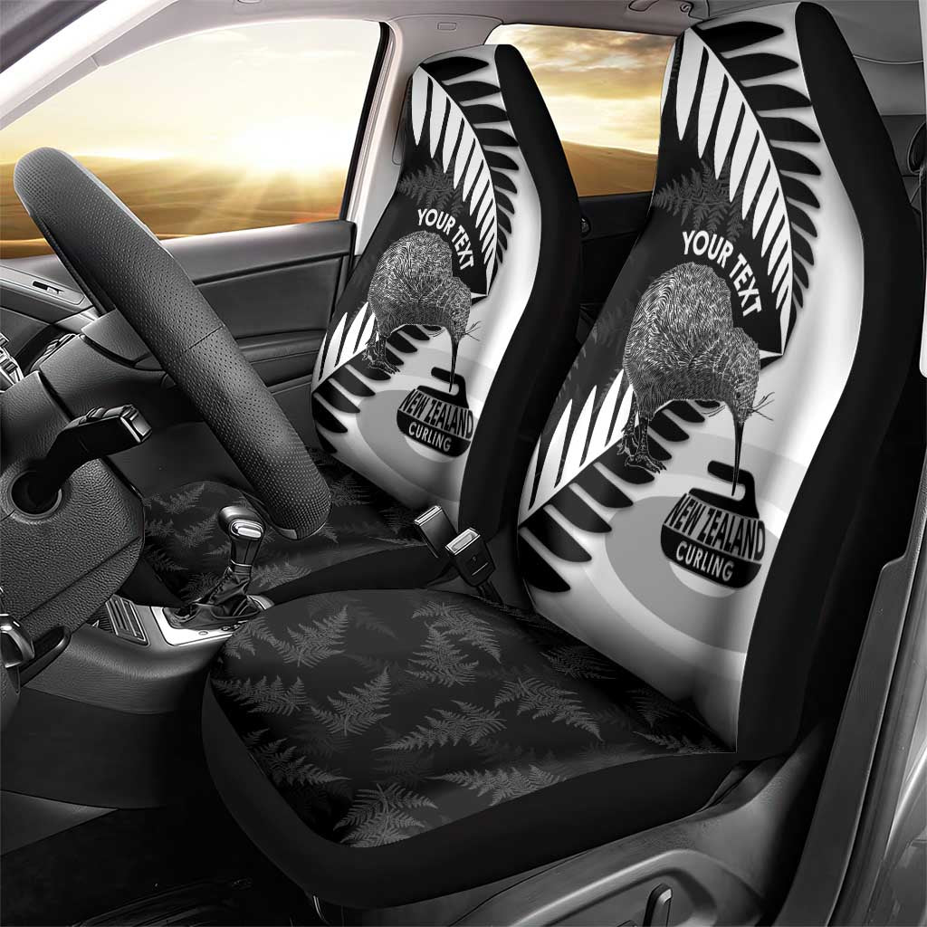 New Zealand Silver Fern Curling Personalised Car Seat Cover Aotearoa Kiwi Ponga Black White Version - Aussie Hoodie