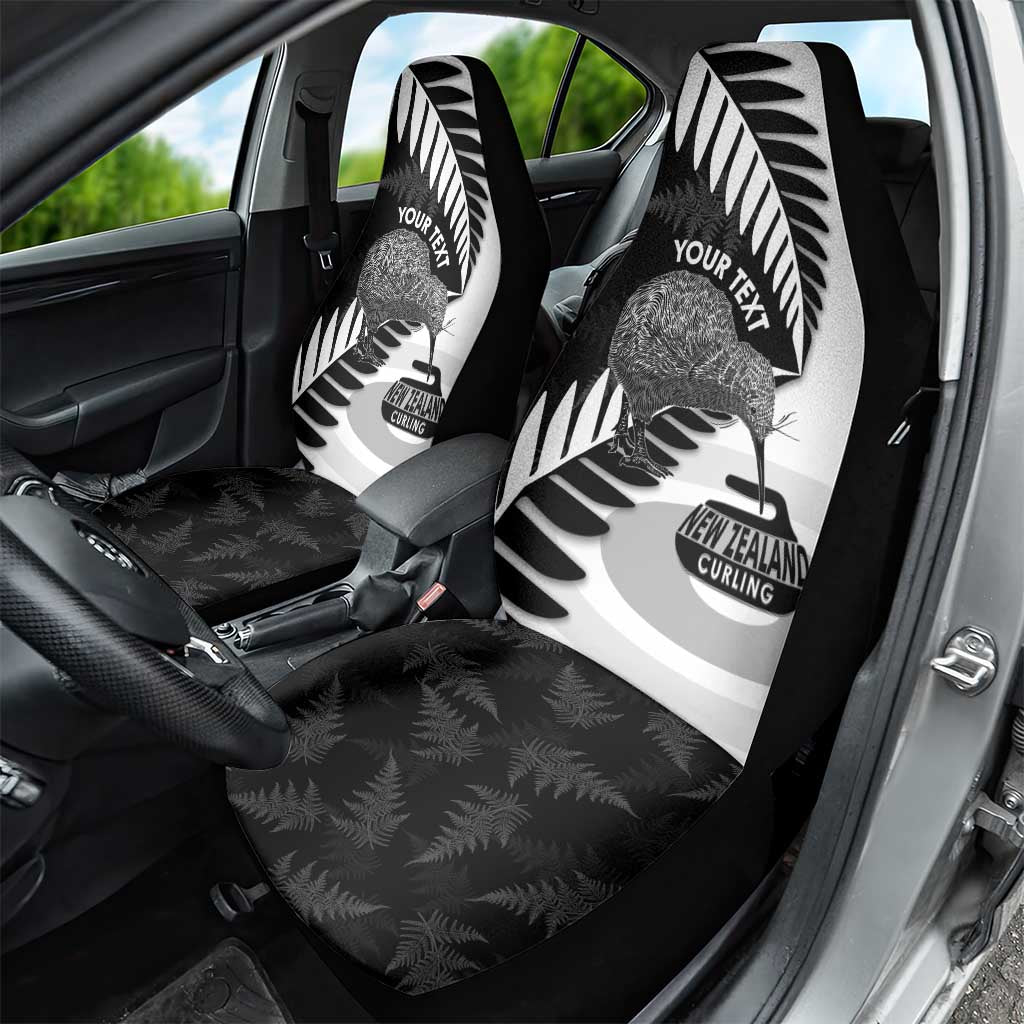 New Zealand Silver Fern Curling Personalised Car Seat Cover Aotearoa Kiwi Ponga Black White Version - Aussie Hoodie