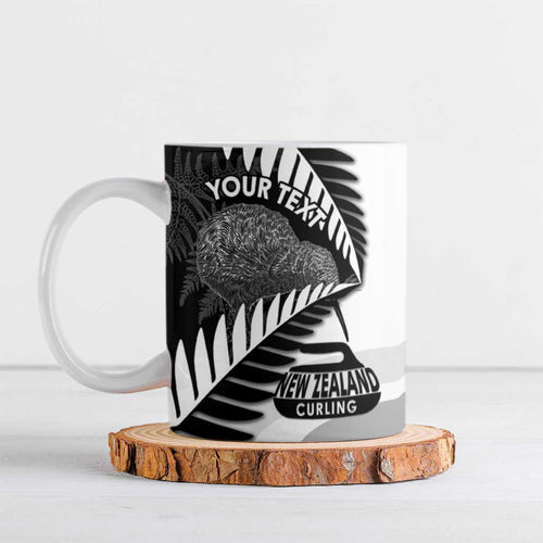 New Zealand Silver Fern Curling Personalised Ceramic Mug Aotearoa Kiwi Ponga Black White Version - Aussie Hoodie