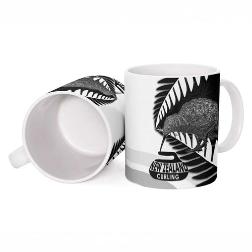 New Zealand Silver Fern Curling Personalised Ceramic Mug Aotearoa Kiwi Ponga Black White Version - Aussie Hoodie