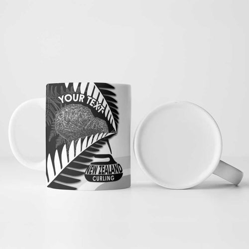 New Zealand Silver Fern Curling Personalised Ceramic Mug Aotearoa Kiwi Ponga Black White Version - Aussie Hoodie