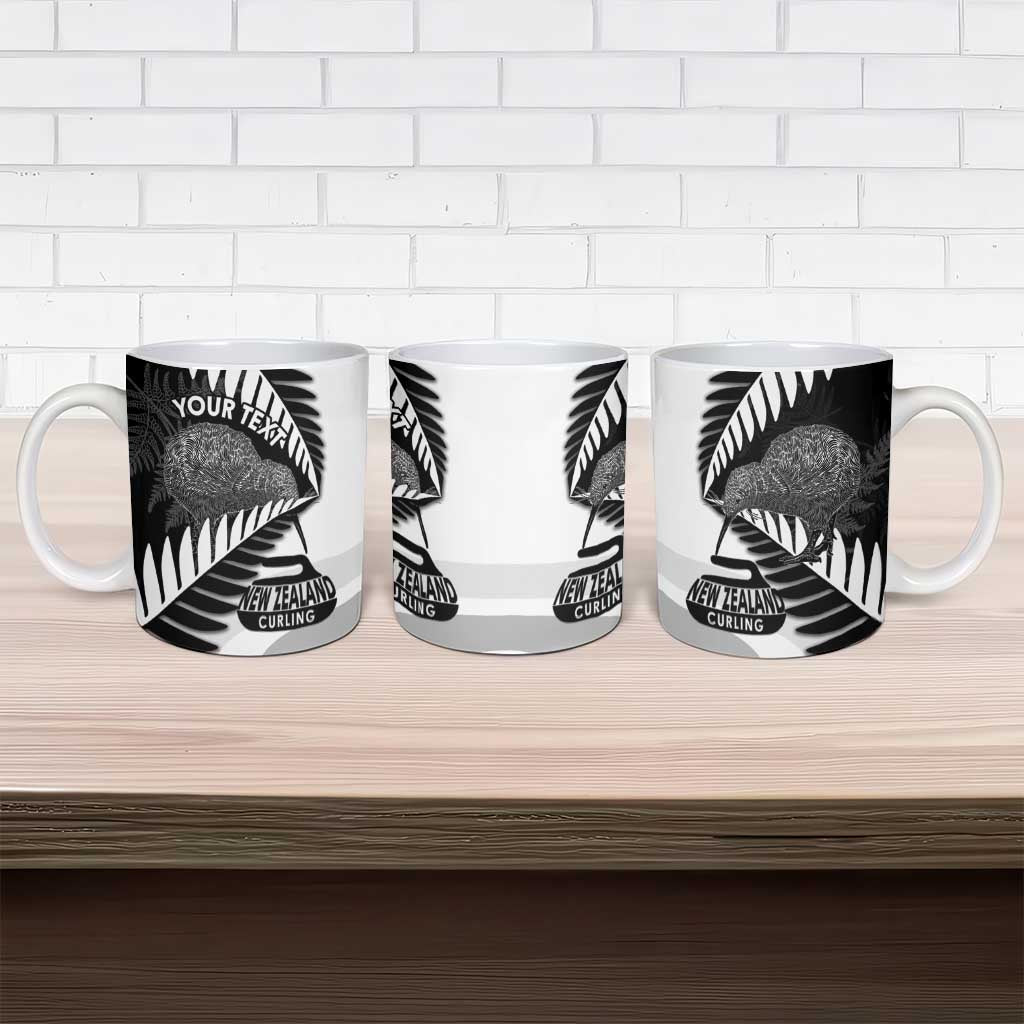 New Zealand Silver Fern Curling Personalised Ceramic Mug Aotearoa Kiwi Ponga Black White Version - Aussie Hoodie