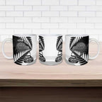 New Zealand Silver Fern Curling Personalised Ceramic Mug Aotearoa Kiwi Ponga Black White Version - Aussie Hoodie