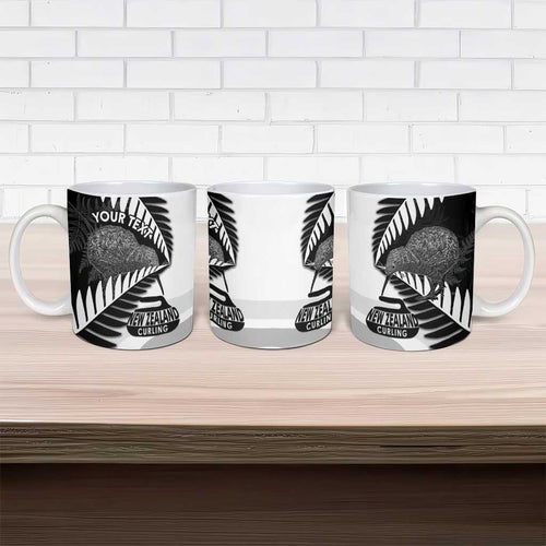 New Zealand Silver Fern Curling Personalised Ceramic Mug Aotearoa Kiwi Ponga Black White Version - Aussie Hoodie