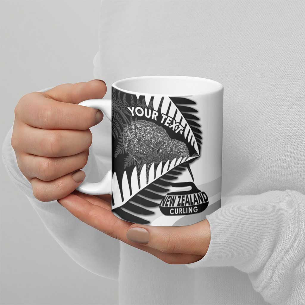 New Zealand Silver Fern Curling Personalised Ceramic Mug Aotearoa Kiwi Ponga Black White Version - Aussie Hoodie