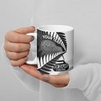 New Zealand Silver Fern Curling Personalised Ceramic Mug Aotearoa Kiwi Ponga Black White Version - Aussie Hoodie