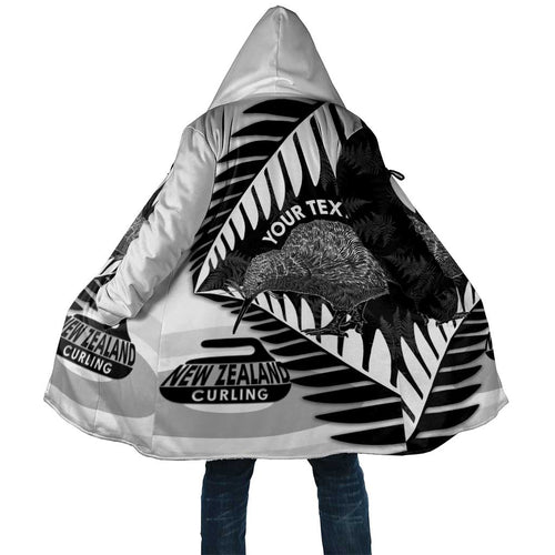 New Zealand Silver Fern Curling Personalised Cloak Aotearoa Kiwi Ponga Black White Version - Aussie Hoodie