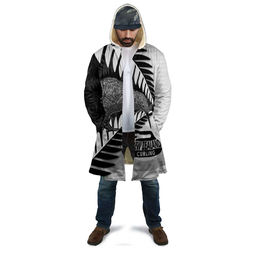 New Zealand Silver Fern Curling Personalised Cloak Aotearoa Kiwi Ponga Black White Version - Aussie Hoodie