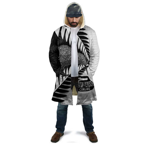 New Zealand Silver Fern Curling Personalised Cloak Aotearoa Kiwi Ponga Black White Version - Aussie Hoodie