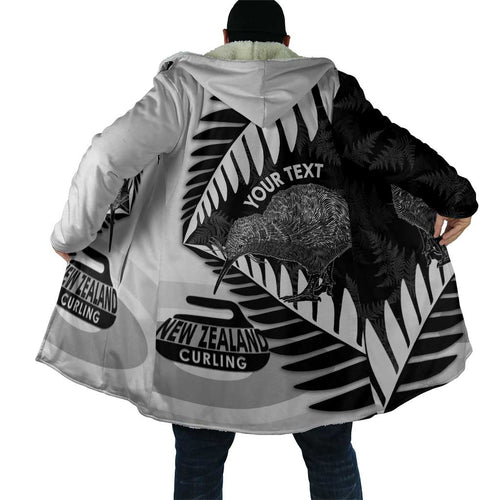 New Zealand Silver Fern Curling Personalised Cloak Aotearoa Kiwi Ponga Black White Version - Aussie Hoodie