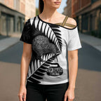 New Zealand Silver Fern Curling Personalised Cross Shoulder Shirt Aotearoa Kiwi Ponga Black White Version - Aussie Hoodie