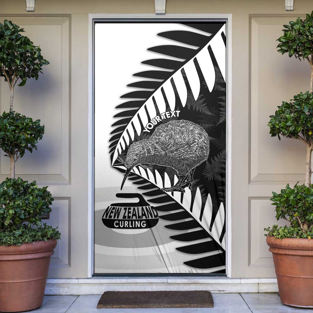 New Zealand Silver Fern Curling Personalised Door Cover Aotearoa Kiwi Ponga Black White Version - Aussie Hoodie