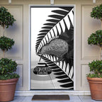 New Zealand Silver Fern Curling Personalised Door Cover Aotearoa Kiwi Ponga Black White Version - Aussie Hoodie