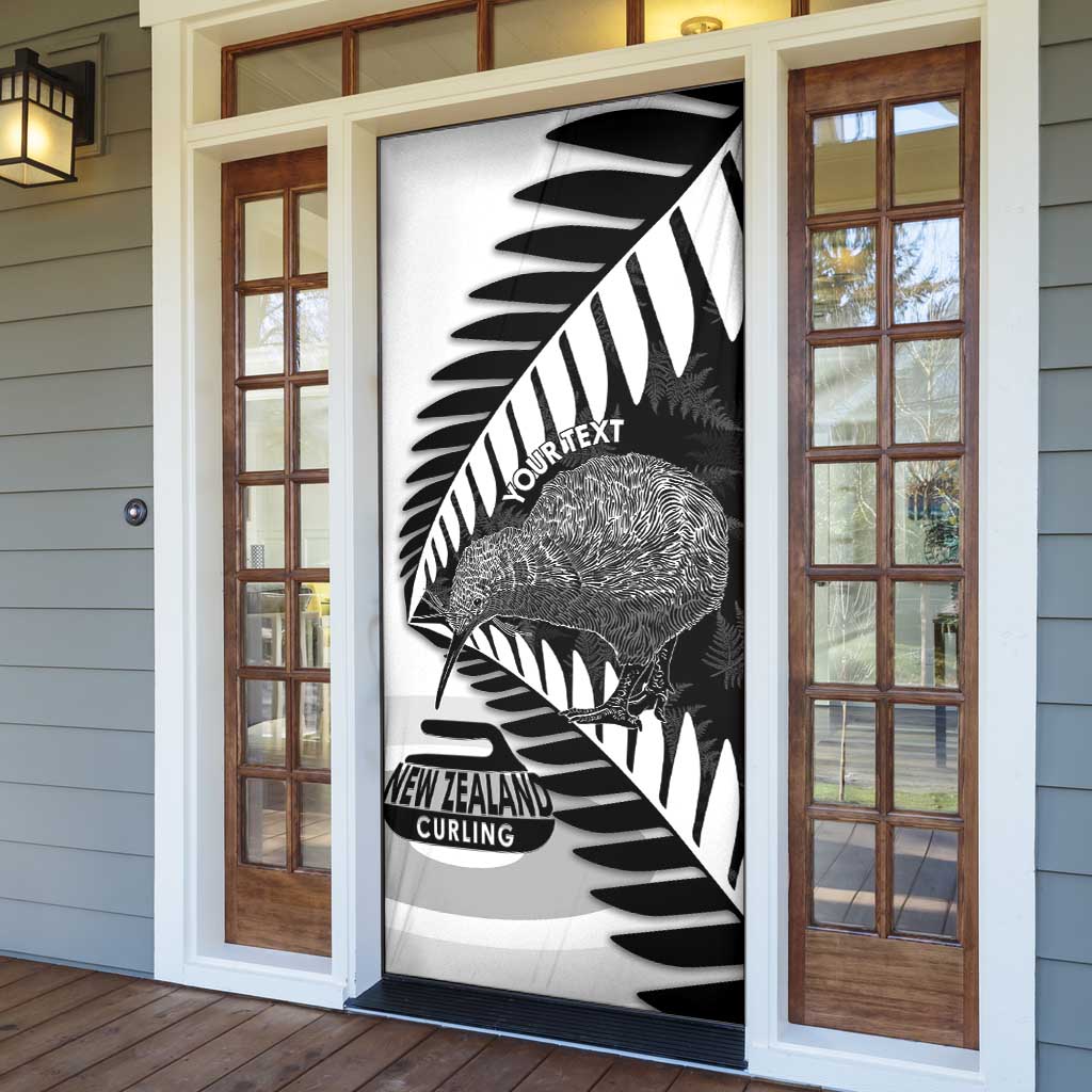 New Zealand Silver Fern Curling Personalised Door Cover Aotearoa Kiwi Ponga Black White Version - Aussie Hoodie