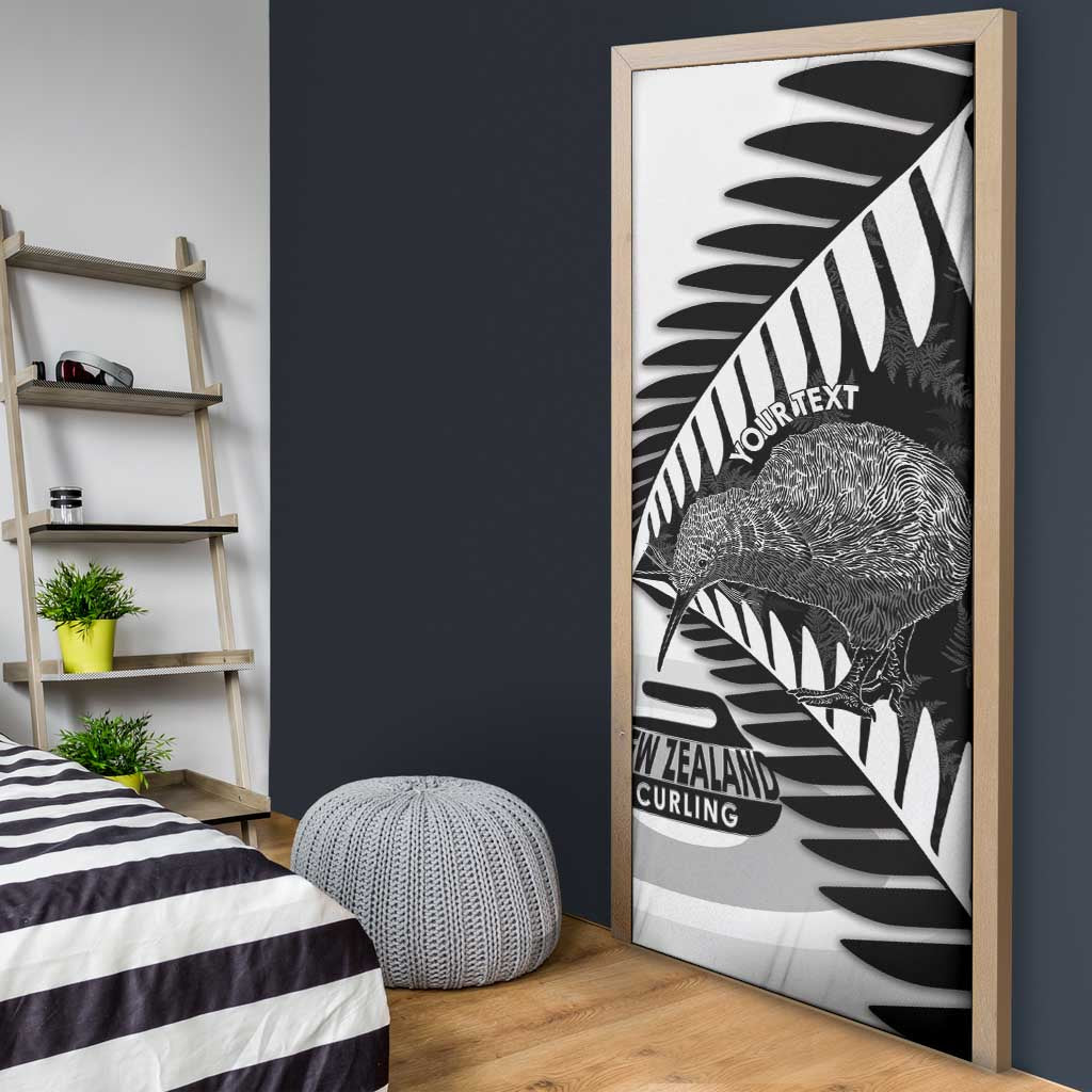 New Zealand Silver Fern Curling Personalised Door Cover Aotearoa Kiwi Ponga Black White Version - Aussie Hoodie