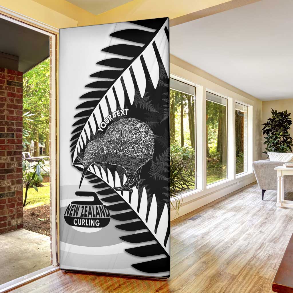 New Zealand Silver Fern Curling Personalised Door Cover Aotearoa Kiwi Ponga Black White Version - Aussie Hoodie