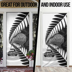 New Zealand Silver Fern Curling Personalised Door Cover Aotearoa Kiwi Ponga Black White Version - Aussie Hoodie