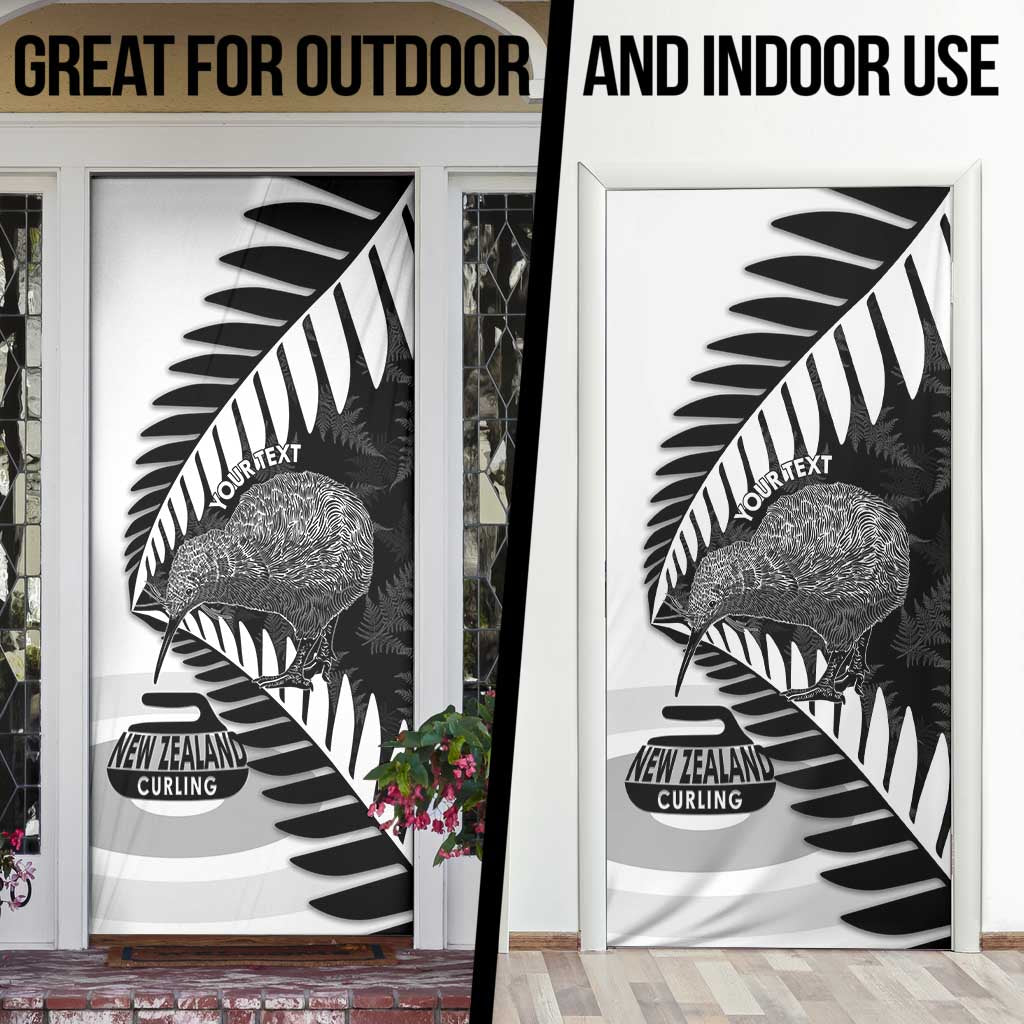 New Zealand Silver Fern Curling Personalised Door Cover Aotearoa Kiwi Ponga Black White Version - Aussie Hoodie