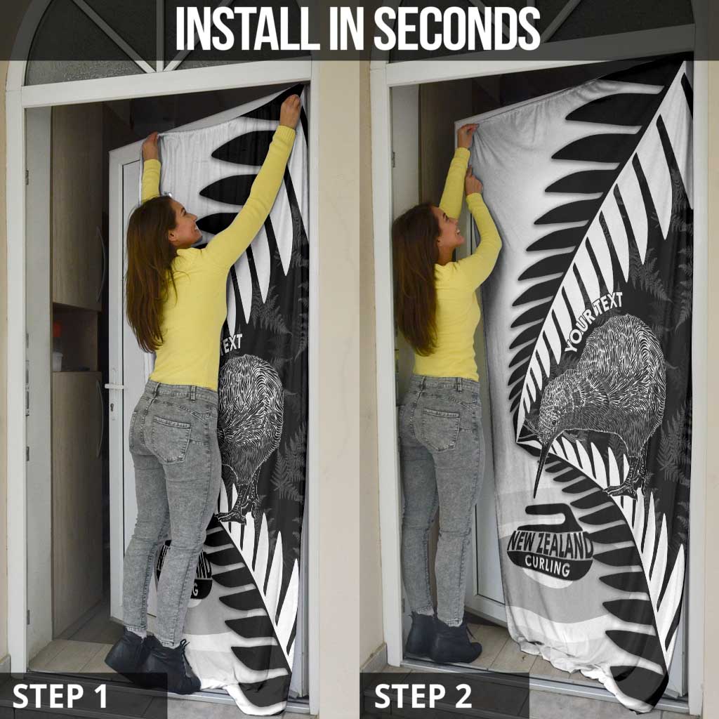 New Zealand Silver Fern Curling Personalised Door Cover Aotearoa Kiwi Ponga Black White Version - Aussie Hoodie