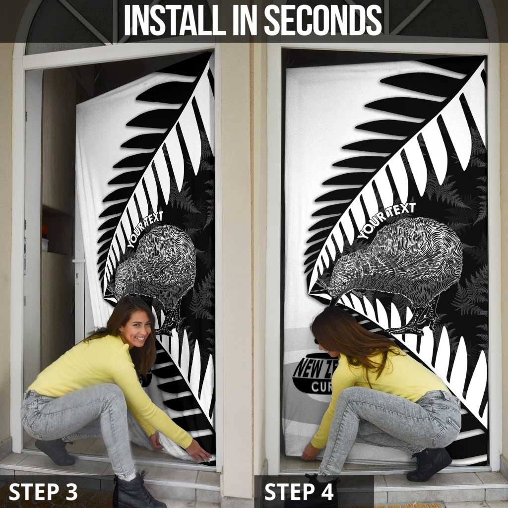 New Zealand Silver Fern Curling Personalised Door Cover Aotearoa Kiwi Ponga Black White Version - Aussie Hoodie