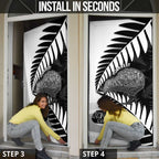 New Zealand Silver Fern Curling Personalised Door Cover Aotearoa Kiwi Ponga Black White Version - Aussie Hoodie