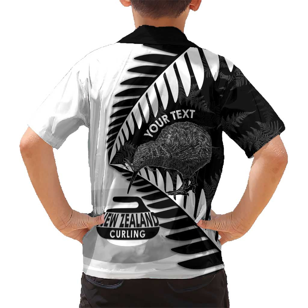 New Zealand Silver Fern Curling Personalised Family Matching Off The Shoulder Long Sleeve Dress and Hawaiian Shirt Aotearoa Kiwi Ponga Black White Version - Aussie Hoodie