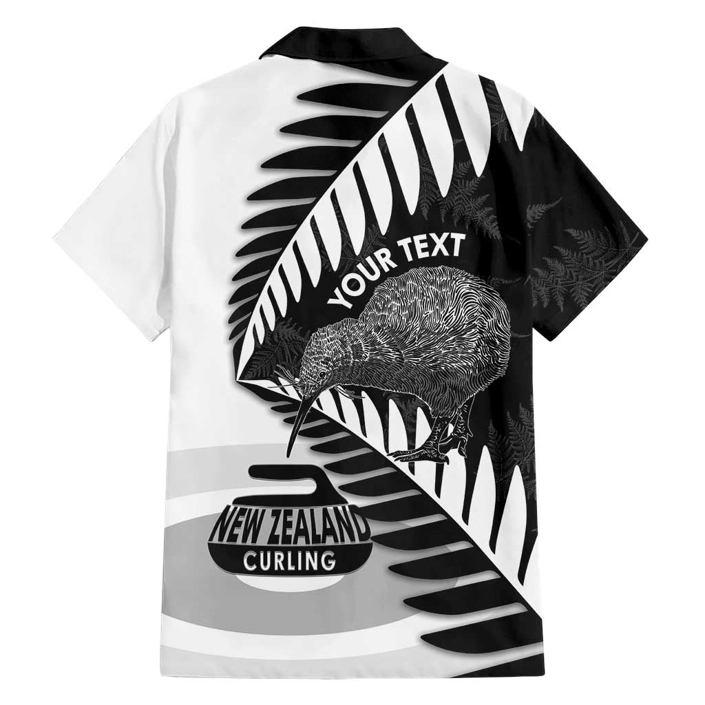 New Zealand Silver Fern Curling Personalised Family Matching Off The Shoulder Long Sleeve Dress and Hawaiian Shirt Aotearoa Kiwi Ponga Black White Version - Aussie Hoodie