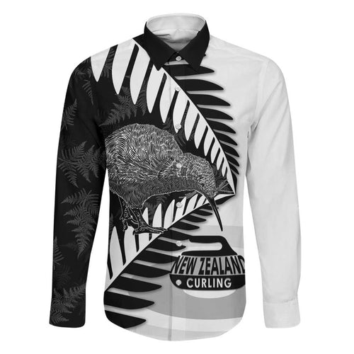 New Zealand Silver Fern Curling Personalised Family Matching Off The Shoulder Long Sleeve Dress and Hawaiian Shirt Aotearoa Kiwi Ponga Black White Version - Aussie Hoodie