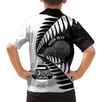 New Zealand Silver Fern Curling Personalised Family Matching Off Shoulder Maxi Dress and Hawaiian Shirt Aotearoa Kiwi Ponga Black White Version - Aussie Hoodie