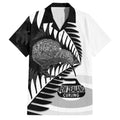 New Zealand Silver Fern Curling Personalised Family Matching Puletasi and Hawaiian Shirt Aotearoa Kiwi Ponga Black White Version - Aussie Hoodie