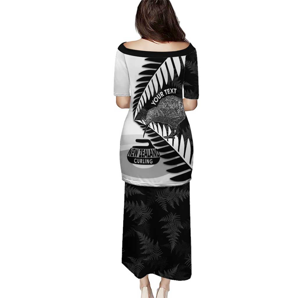 New Zealand Silver Fern Curling Personalised Family Matching Puletasi and Hawaiian Shirt Aotearoa Kiwi Ponga Black White Version - Aussie Hoodie