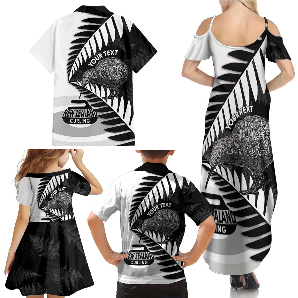 New Zealand Silver Fern Curling Personalised Family Matching Summer Maxi Dress and Hawaiian Shirt Aotearoa Kiwi Ponga Black White Version - Aussie Hoodie