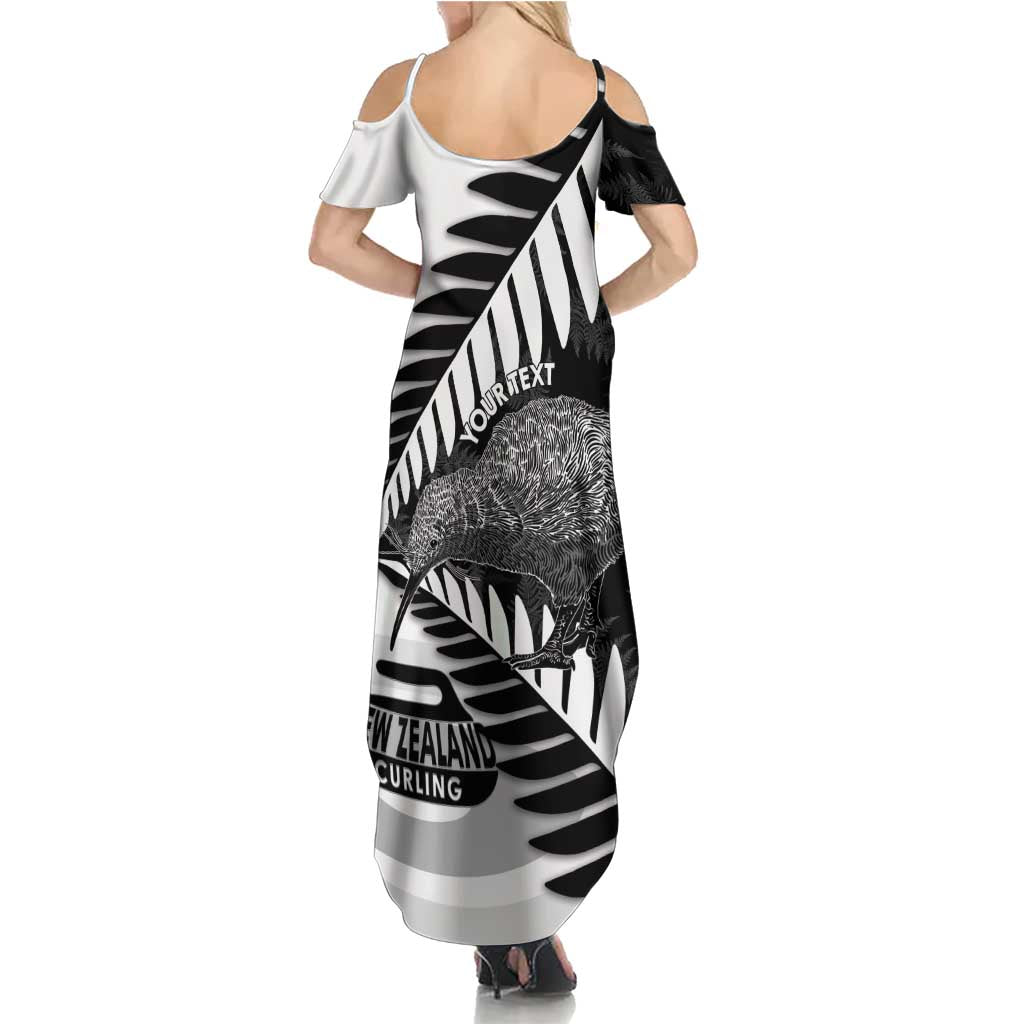 New Zealand Silver Fern Curling Personalised Family Matching Summer Maxi Dress and Hawaiian Shirt Aotearoa Kiwi Ponga Black White Version - Aussie Hoodie