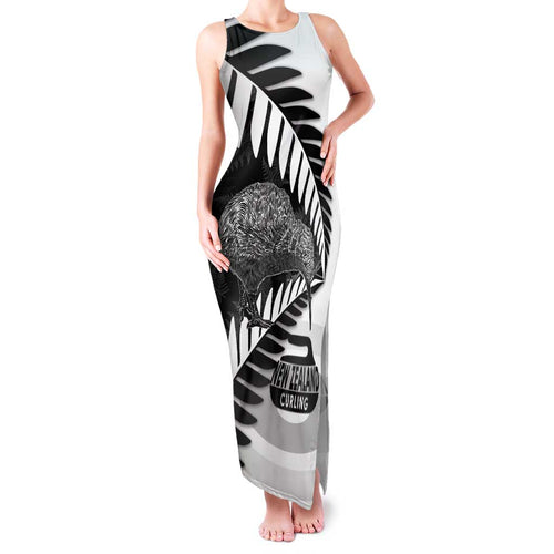 New Zealand Silver Fern Curling Personalised Family Matching Tank Maxi Dress and Hawaiian Shirt Aotearoa Kiwi Ponga Black White Version - Aussie Hoodie
