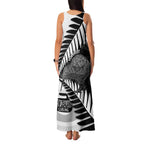 New Zealand Silver Fern Curling Personalised Family Matching Tank Maxi Dress and Hawaiian Shirt Aotearoa Kiwi Ponga Black White Version - Aussie Hoodie