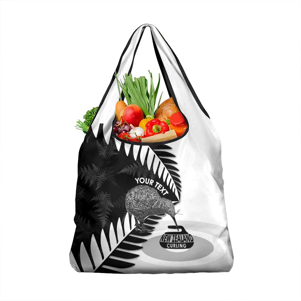 New Zealand Silver Fern Curling Personalised Grocery Bag Aotearoa Kiwi Ponga Black White Version - Aussie Hoodie