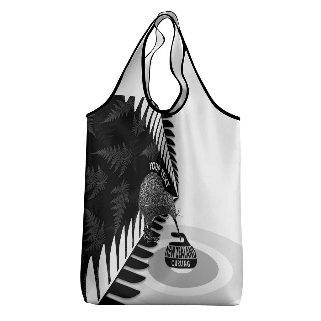 New Zealand Silver Fern Curling Personalised Grocery Bag Aotearoa Kiwi Ponga Black White Version - Aussie Hoodie
