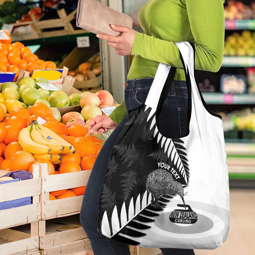 New Zealand Silver Fern Curling Personalised Grocery Bag Aotearoa Kiwi Ponga Black White Version - Aussie Hoodie
