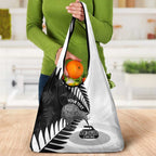 New Zealand Silver Fern Curling Personalised Grocery Bag Aotearoa Kiwi Ponga Black White Version - Aussie Hoodie