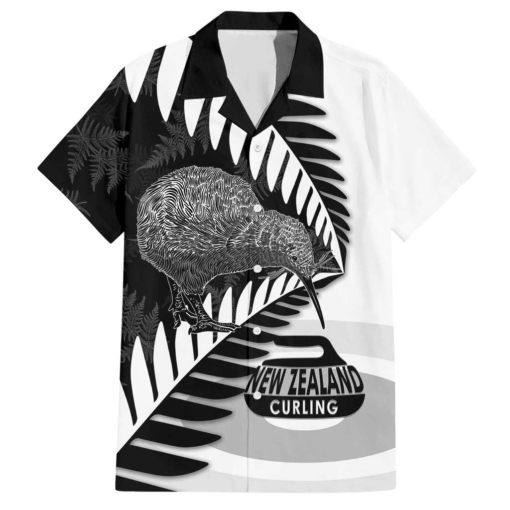 New Zealand Silver Fern Curling Personalised Hawaiian Shirt Aotearoa Kiwi Ponga Black White Version - Aussie Hoodie