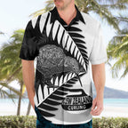 New Zealand Silver Fern Curling Personalised Hawaiian Shirt Aotearoa Kiwi Ponga Black White Version - Aussie Hoodie