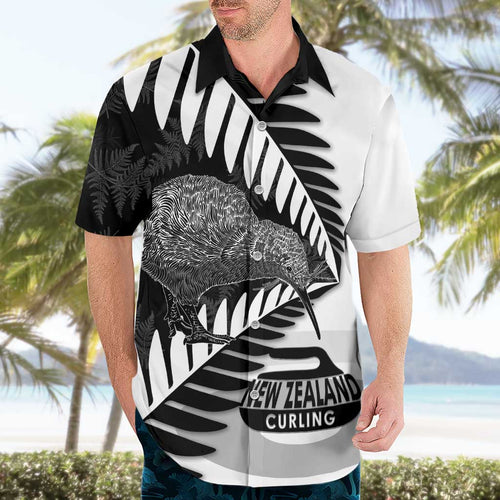 New Zealand Silver Fern Curling Personalised Hawaiian Shirt Aotearoa Kiwi Ponga Black White Version - Aussie Hoodie