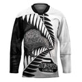 New Zealand Silver Fern Curling Personalised Hockey Jersey Aotearoa Kiwi Ponga Black White Version - Aussie Hoodie