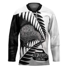 New Zealand Silver Fern Curling Personalised Hockey Jersey Aotearoa Kiwi Ponga Black White Version - Aussie Hoodie