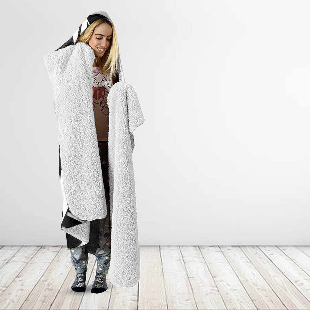 New Zealand Silver Fern Curling Personalised Hooded Blanket Aotearoa Kiwi Ponga Black White Version - Aussie Hoodie